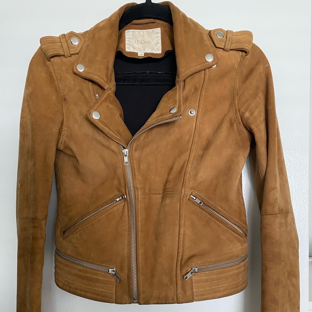 Maje Goatskin suede Biker Moto Jacket Sz 38 (Small)